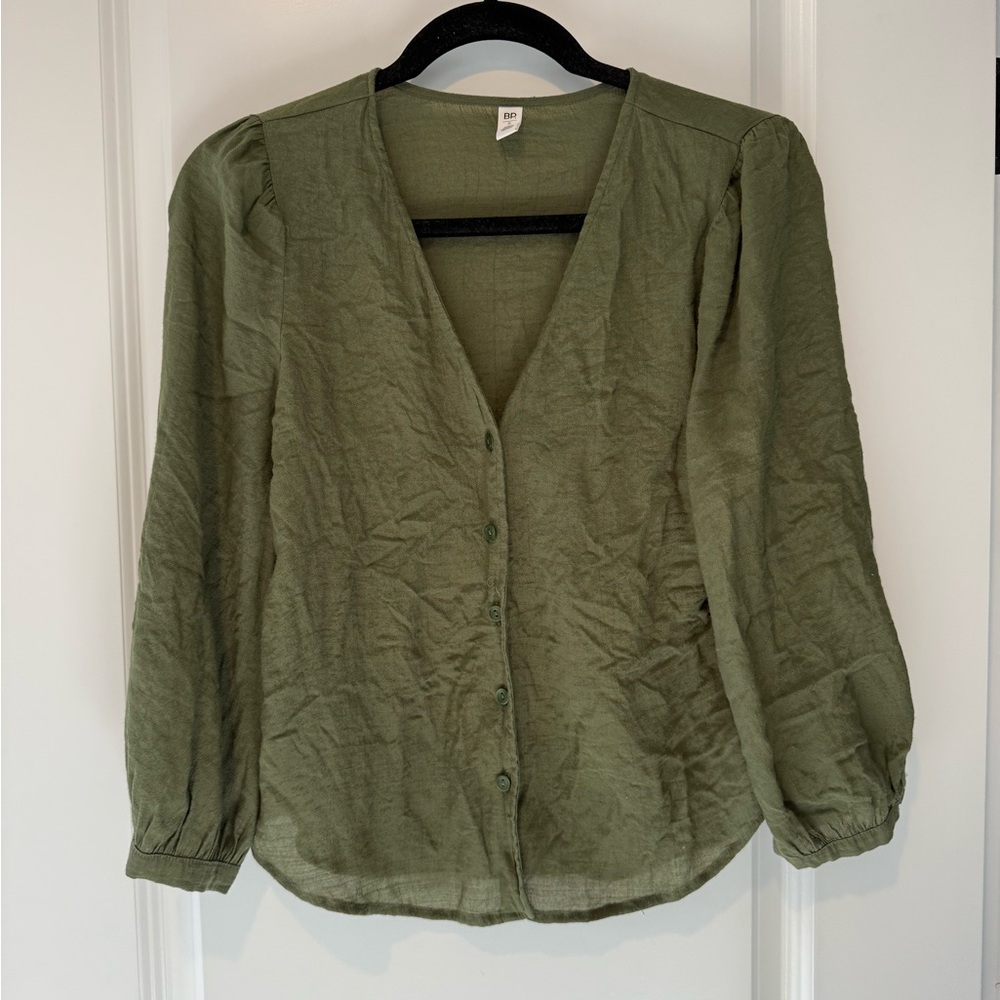 BP. Olive Green Button-Up Women's Top